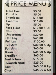 Price list For Just Wax it