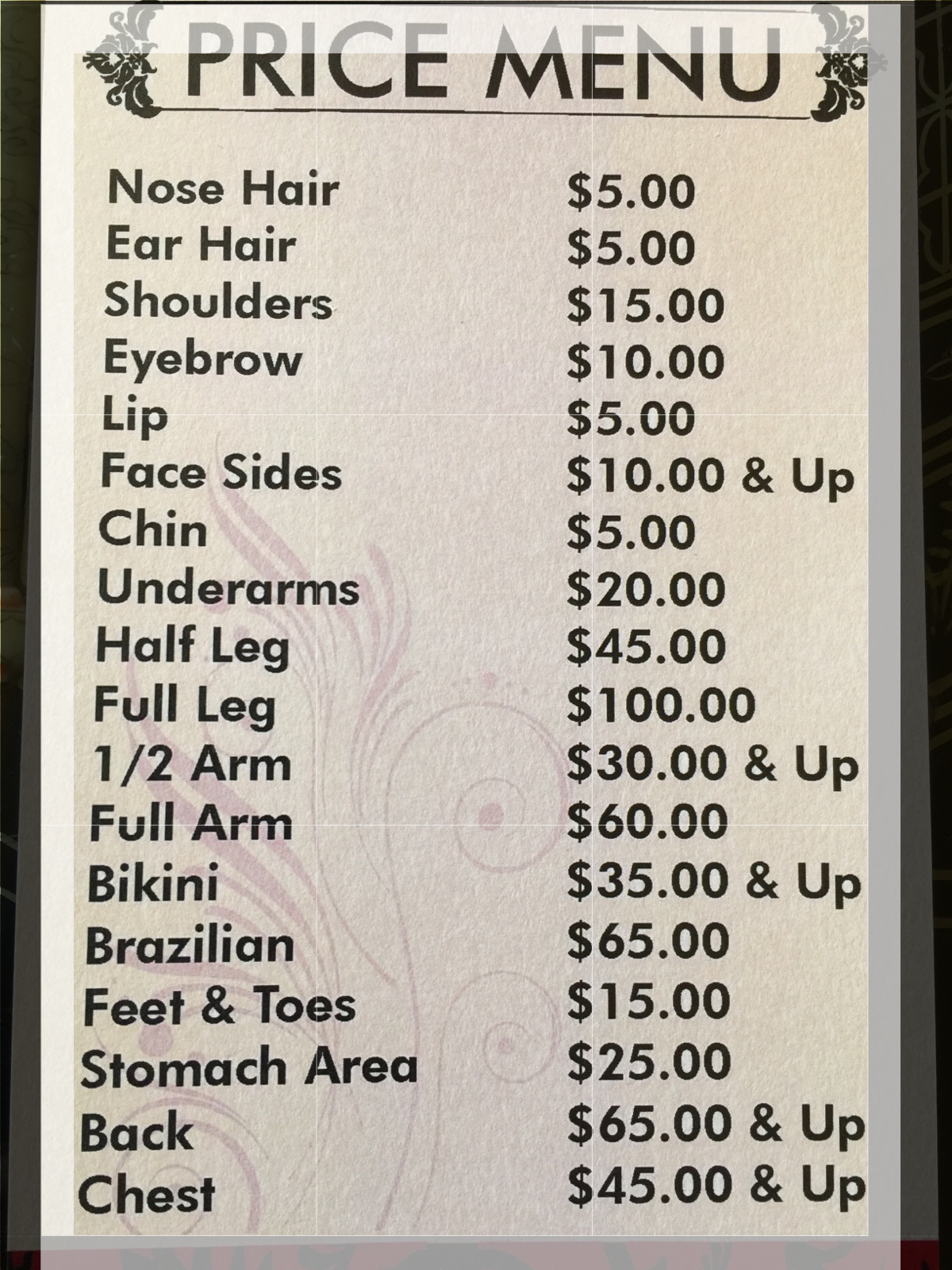 Price list For Just Wax it